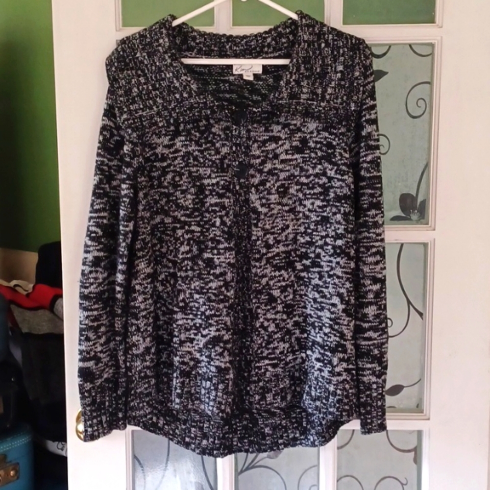 Kim Rogers Cartigan sweater black and white women's size large